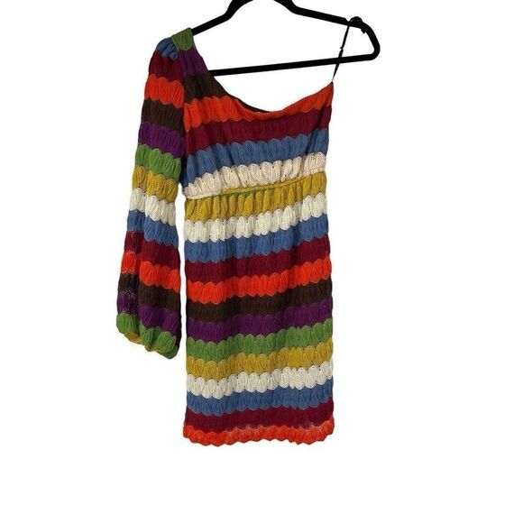 Judith March Retro One Sleeve‎ Crochet Multicolor Dress - Picture 1 of 9
